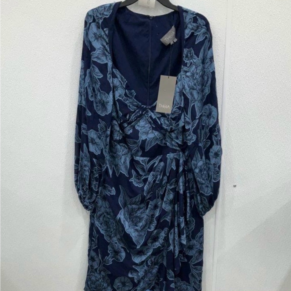 NWT Theia Navy Floral Long Sleeve Dress Size 16